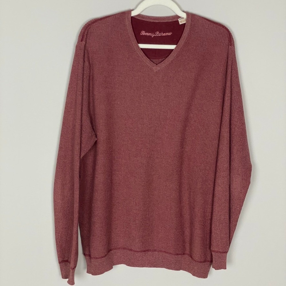 Tommy Bahama Ribbed Sweater Mens Large 100% Cotton Knit Long Sleeve V Neck